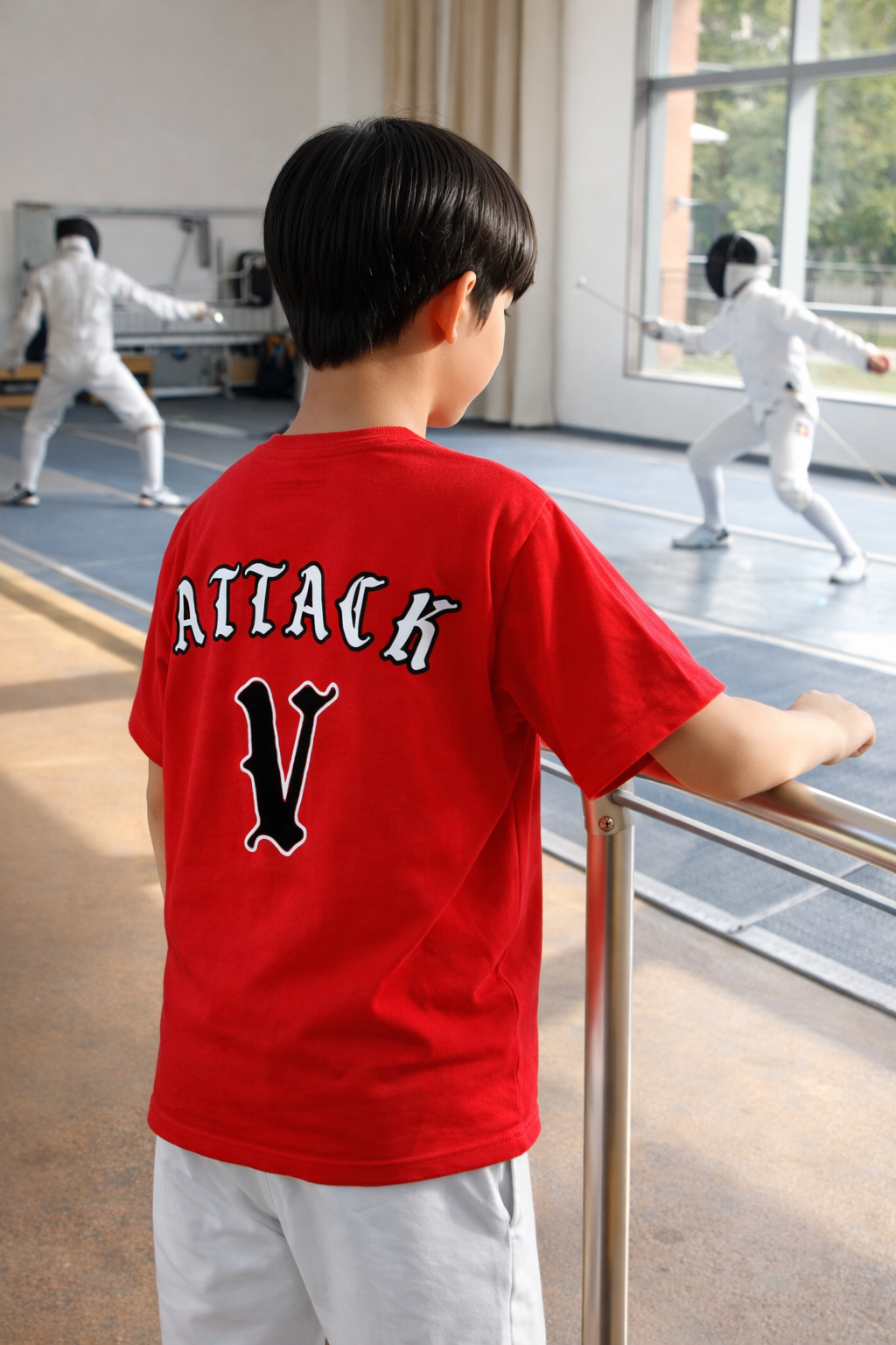 Boy's Red Fencing Attack Printed T-Shirt