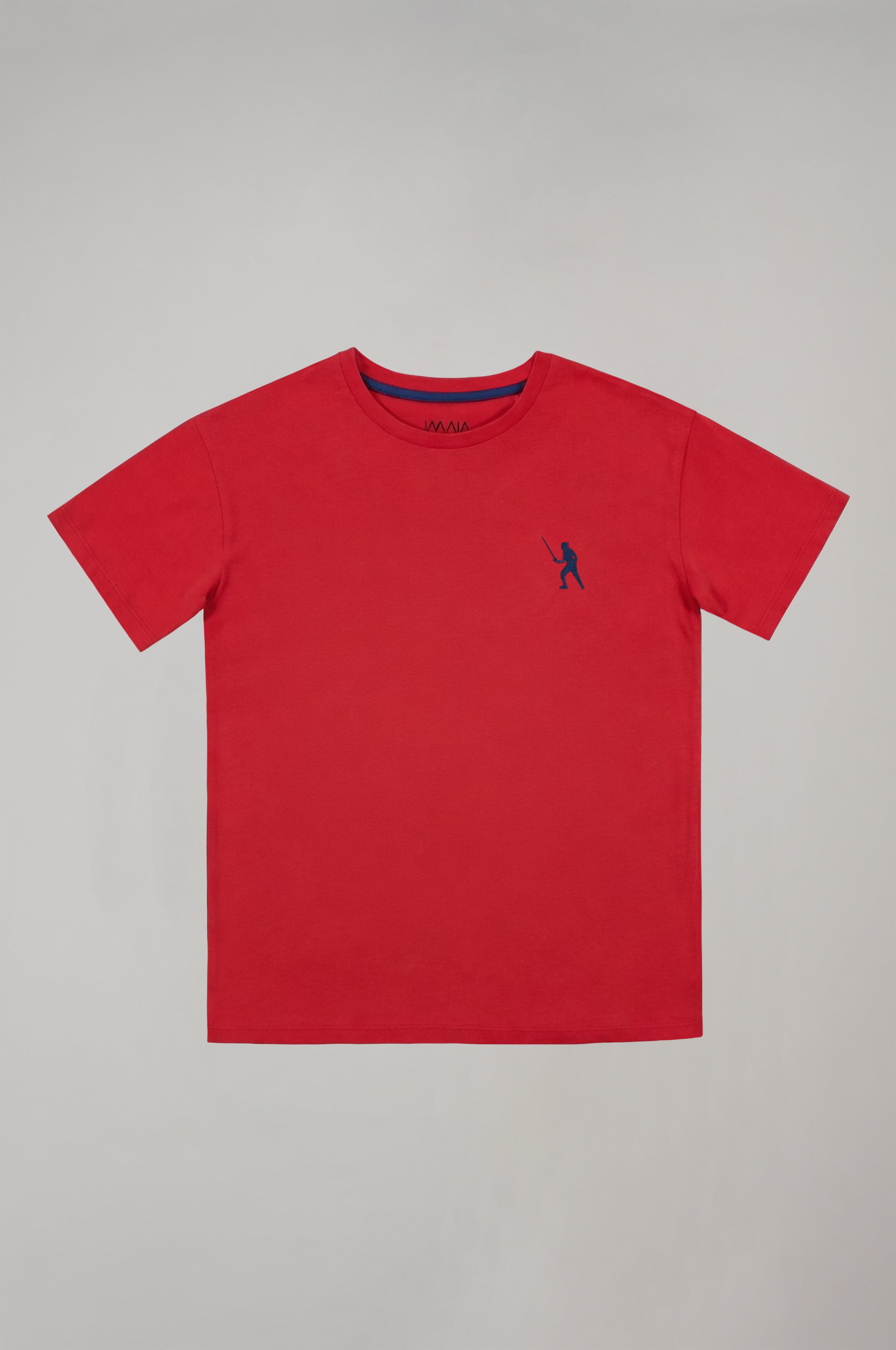 Fencing Embroidered T-Shirt for Boys– Red Tee with Fine Navy Stitching
