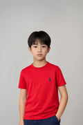Fencing Embroidered T-Shirt for Boys– Red Tee with Fine Navy Stitching