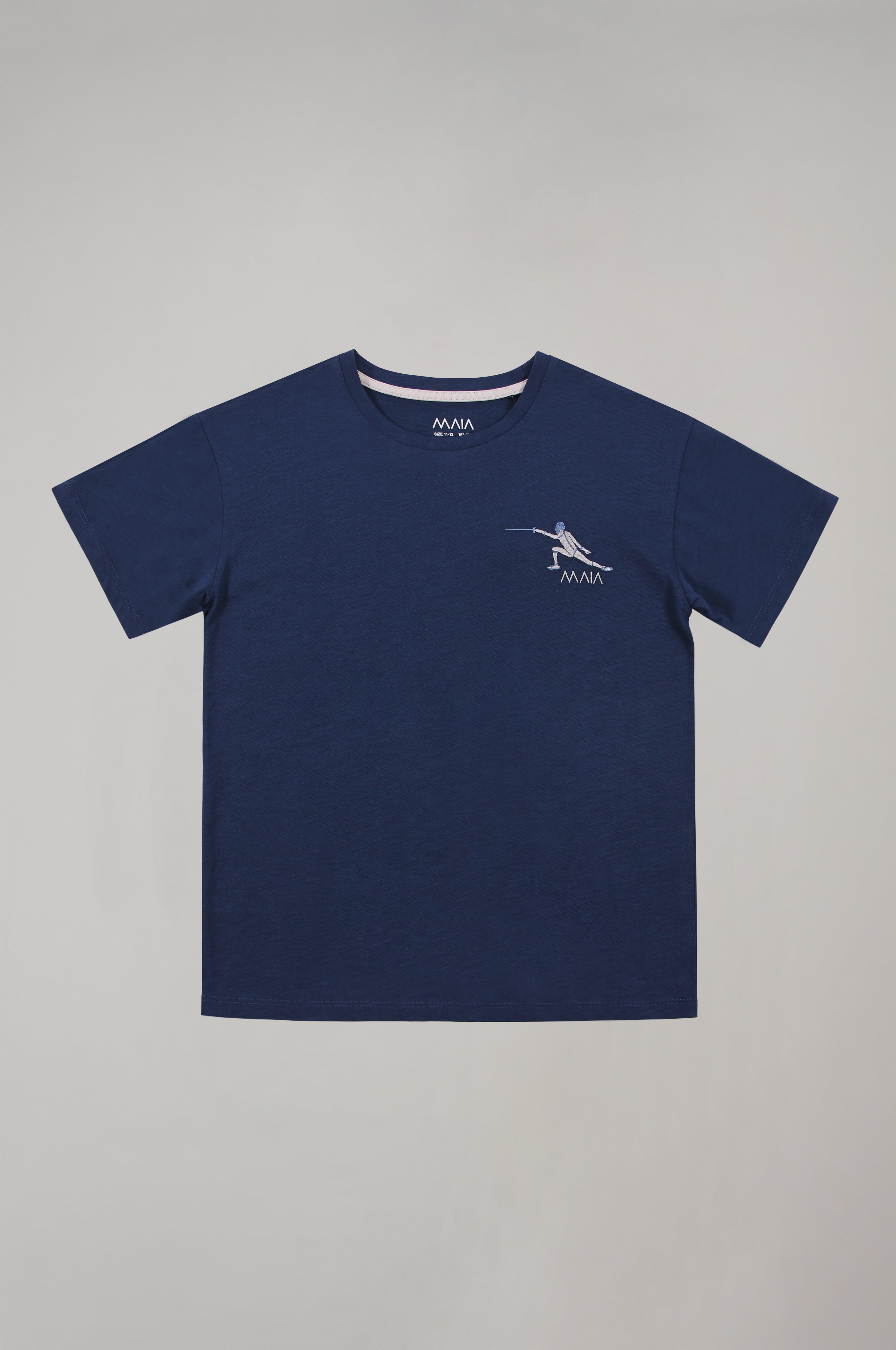 Boys’ Fencing Embroidered T-Shirt – Navy Blue Tee with White Stitch Detail