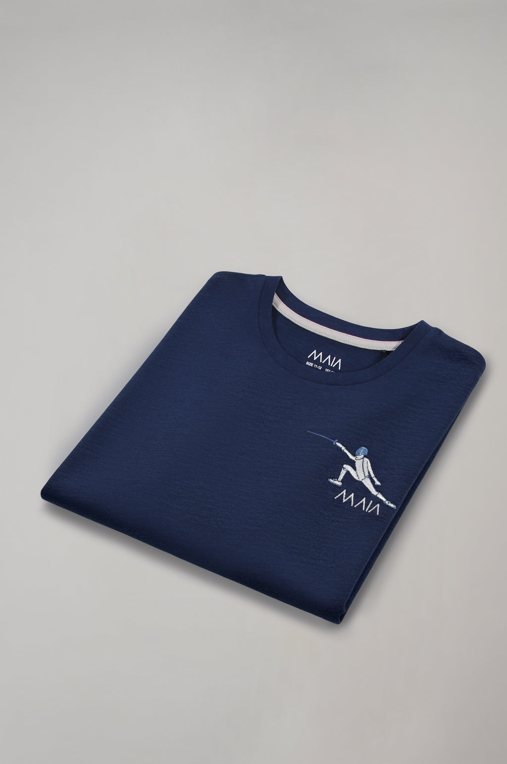 Boys’ Fencing Embroidered T-Shirt – Navy Blue Tee with White Stitch Detail