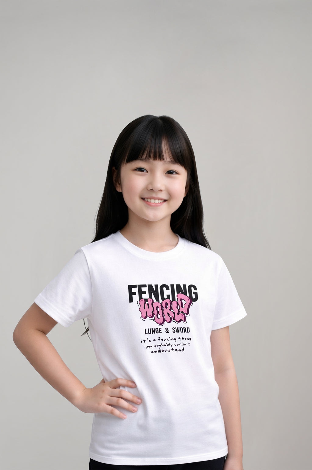 Girls’ Fencing Graphic White T-Shirt