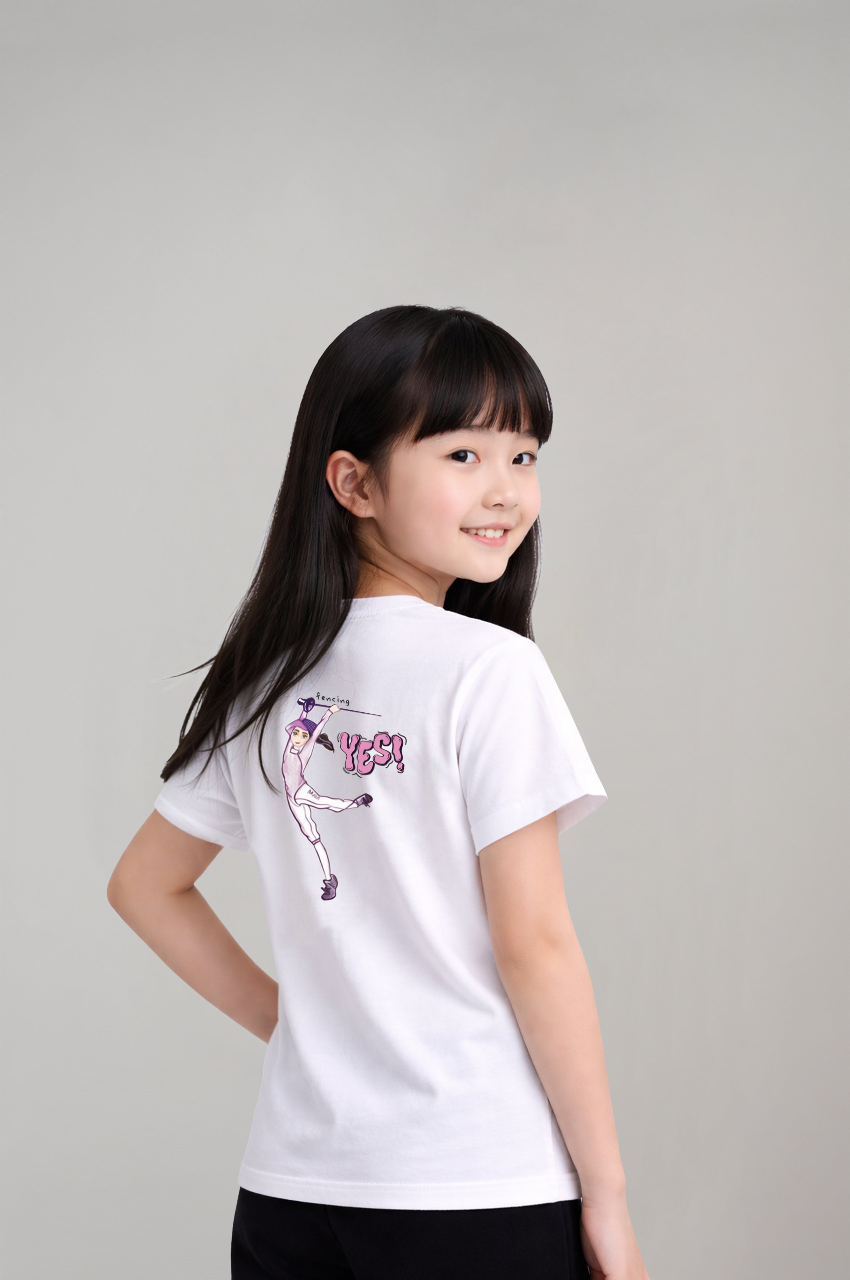 Girls’ Fencing Graphic White T-Shirt