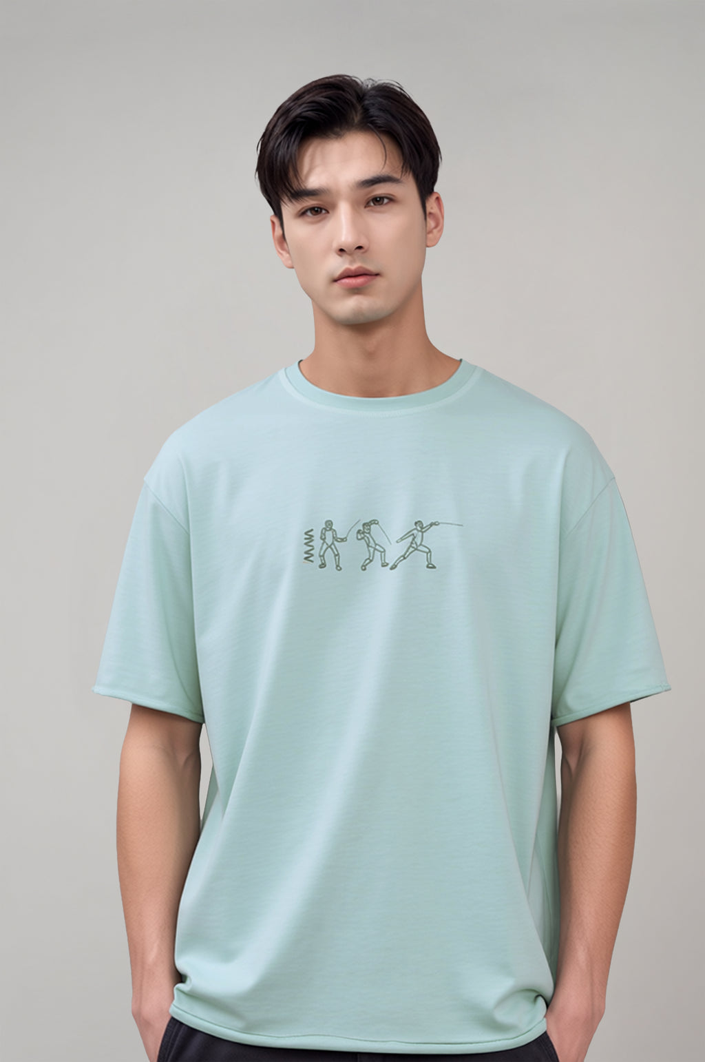 Men's Oversized T-Shirt with Embroidered Fencing Detail