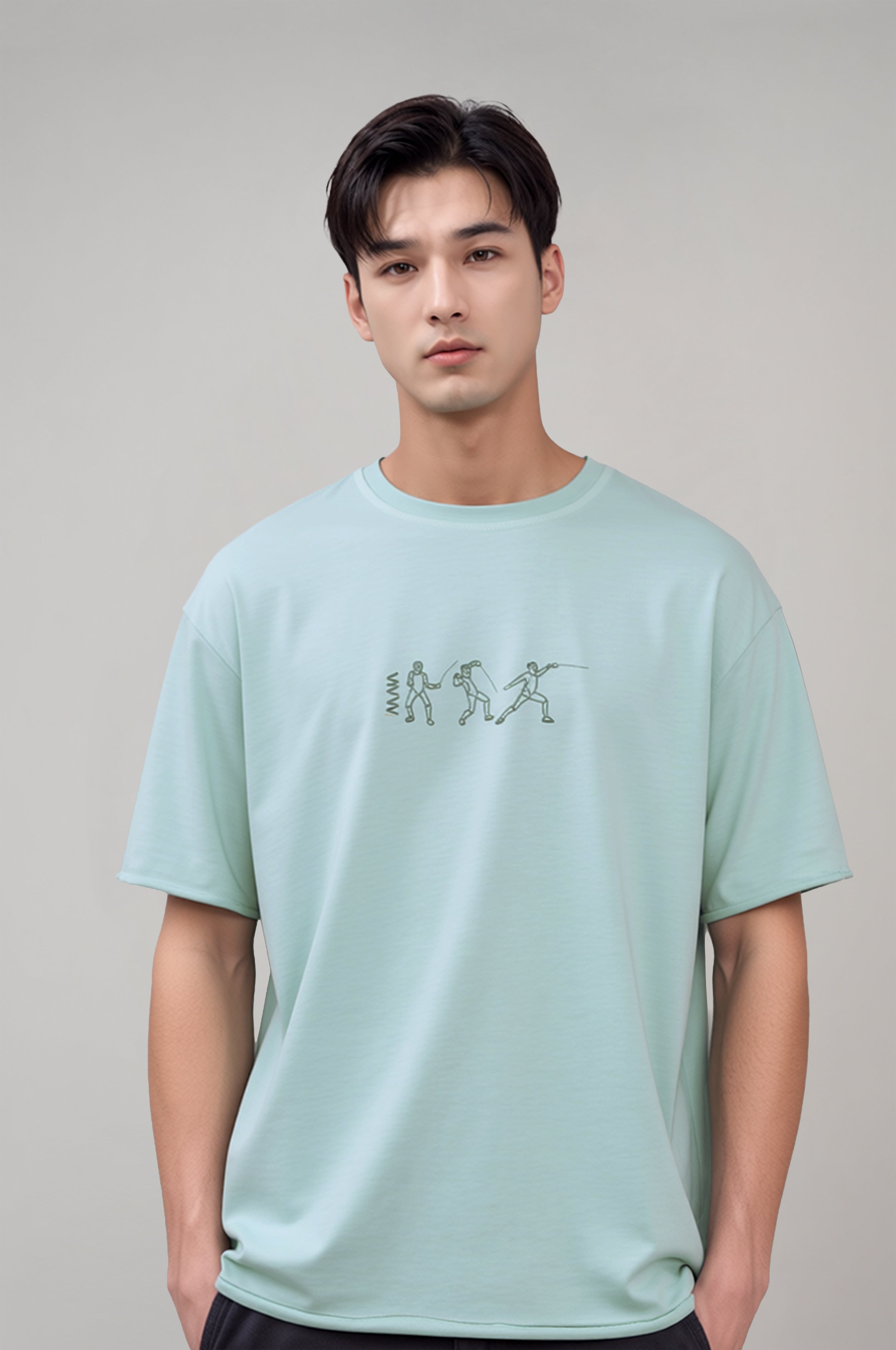 Men's Oversized T-Shirt with Embroidered Fencing Detail