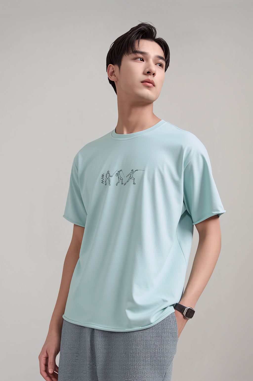 Men's Oversized T-Shirt with Embroidered Fencing Detail