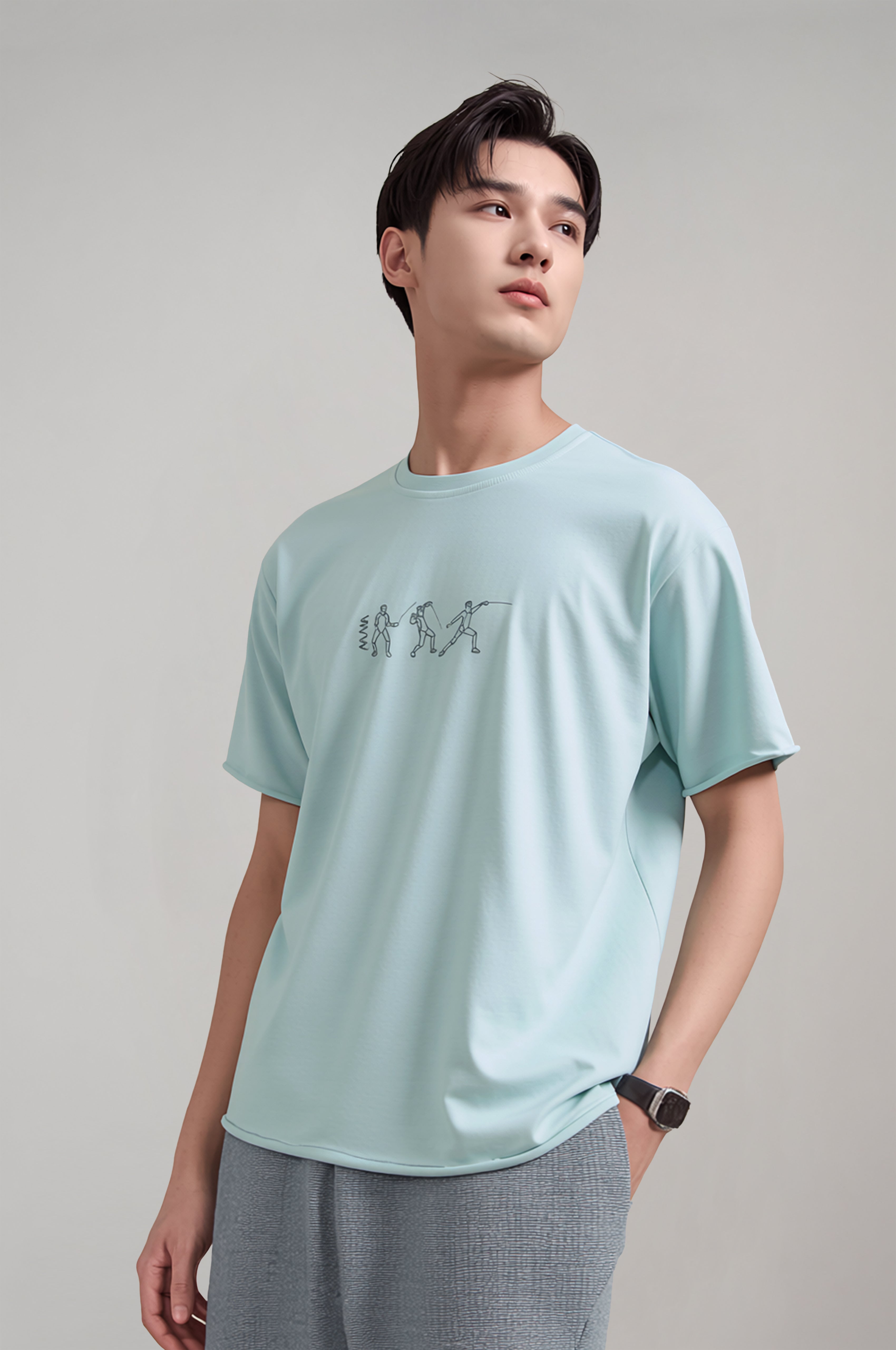 Men's Oversized T-Shirt with Embroidered Fencing Detail