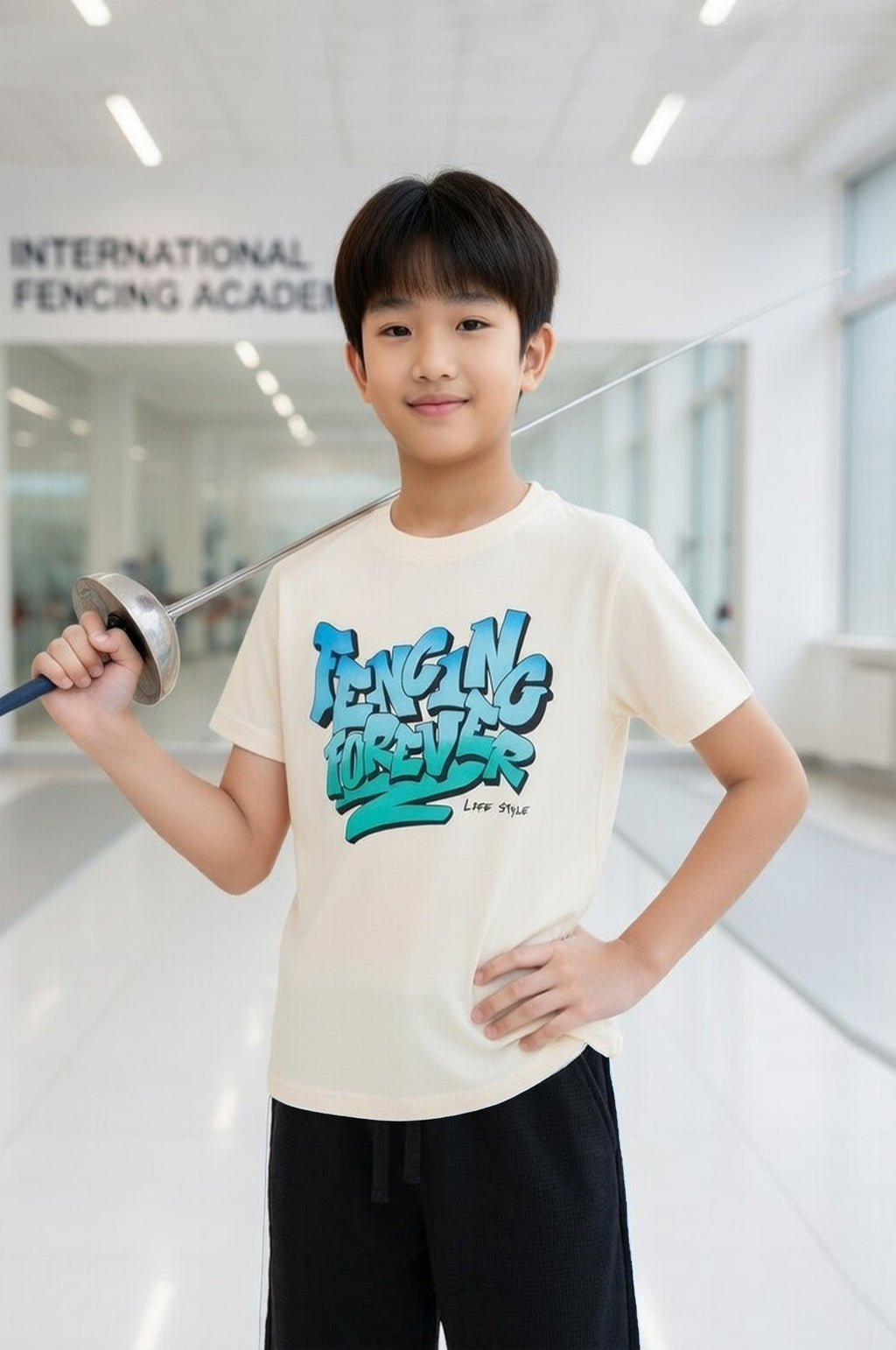 Boy's Ecru Fencing Forever Printed T-Shirt