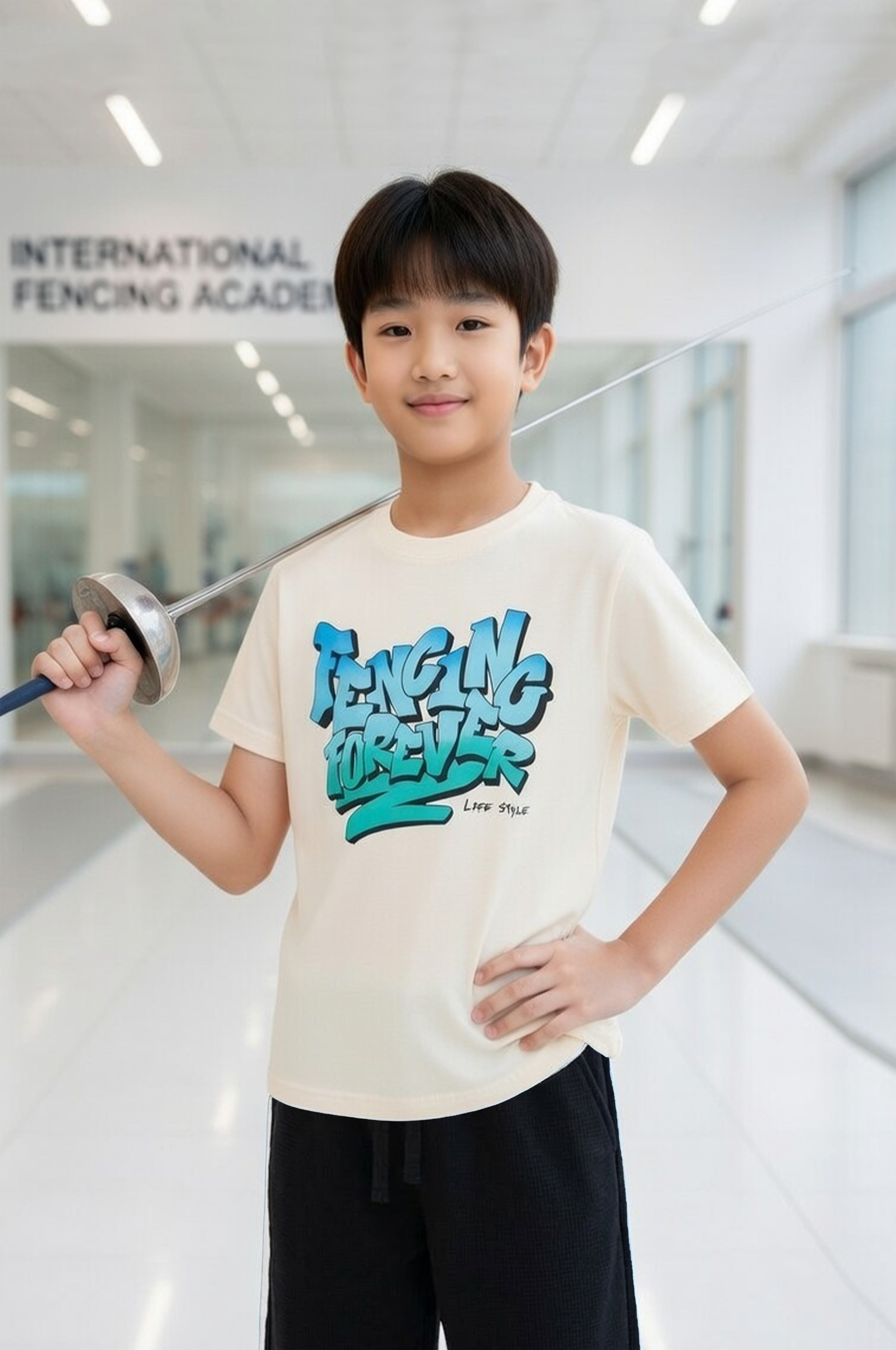 Boy's Ecru Fencing Forever Printed T-Shirt