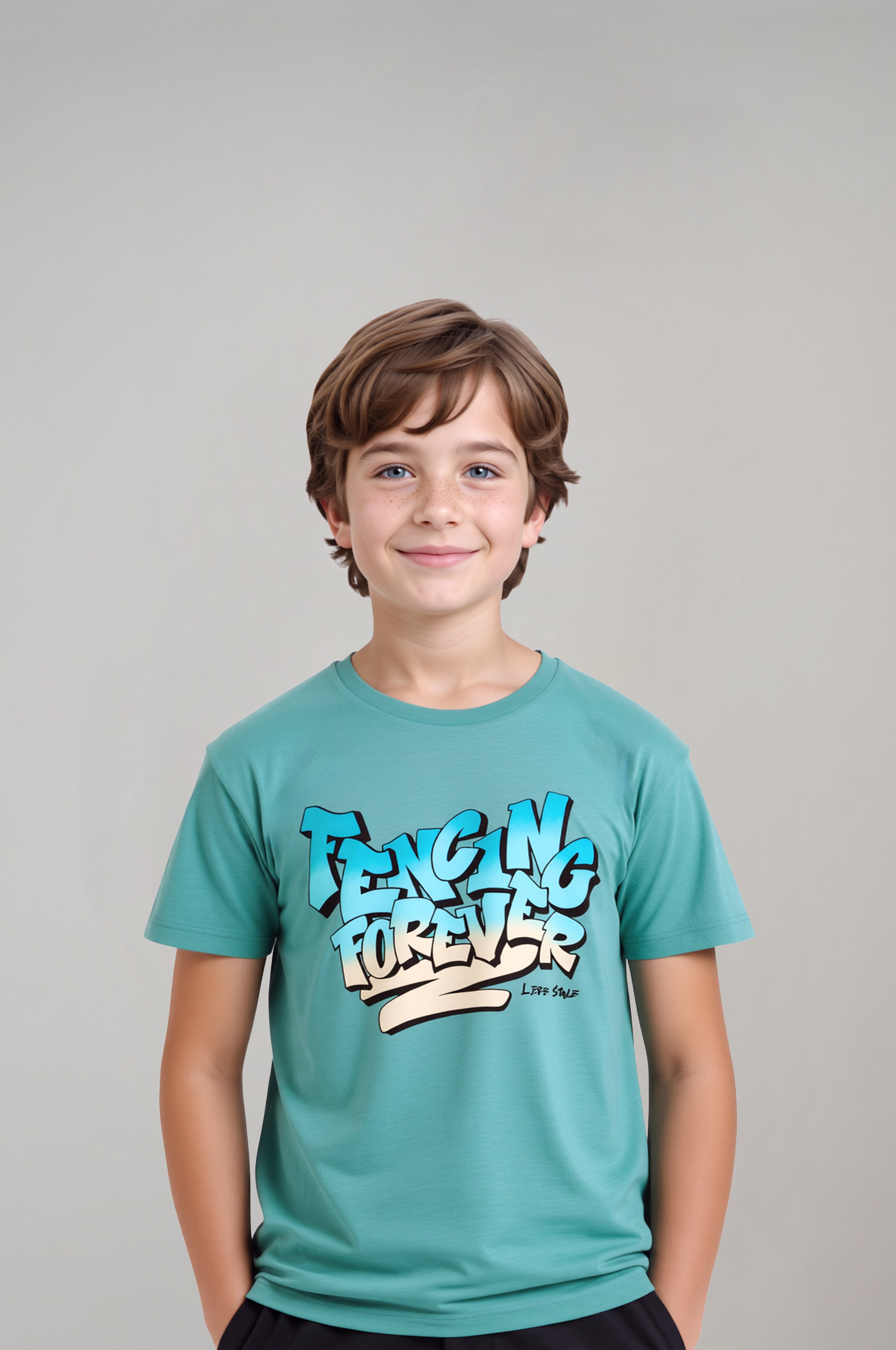 Boy's Mint Green Fencing Forever Printed T-Shirt