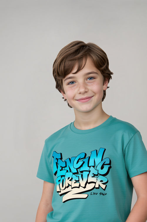 Boy's Mint Green Fencing Forever Printed T-Shirt