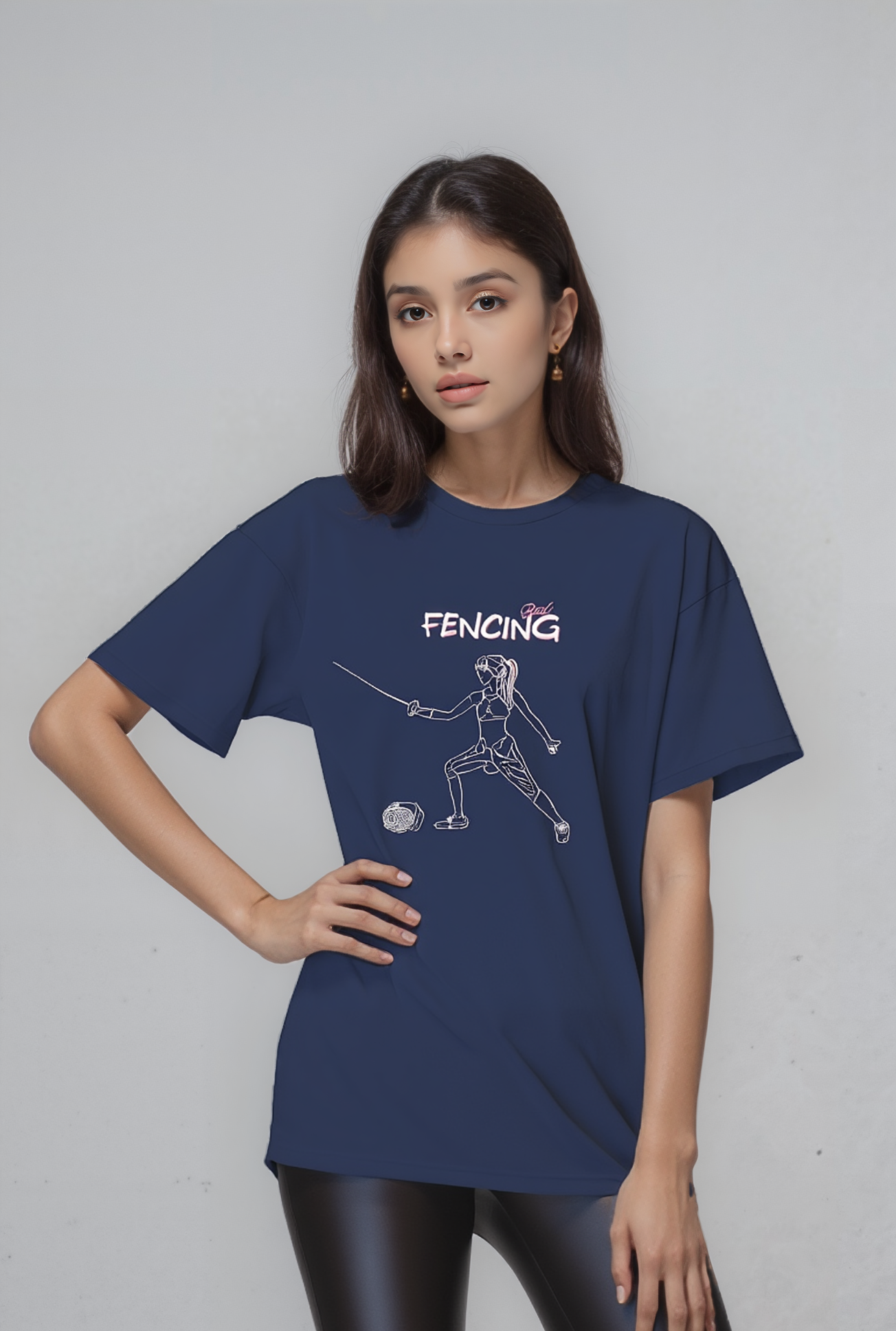 Women's Oversized T-Shirt with Fencing Print