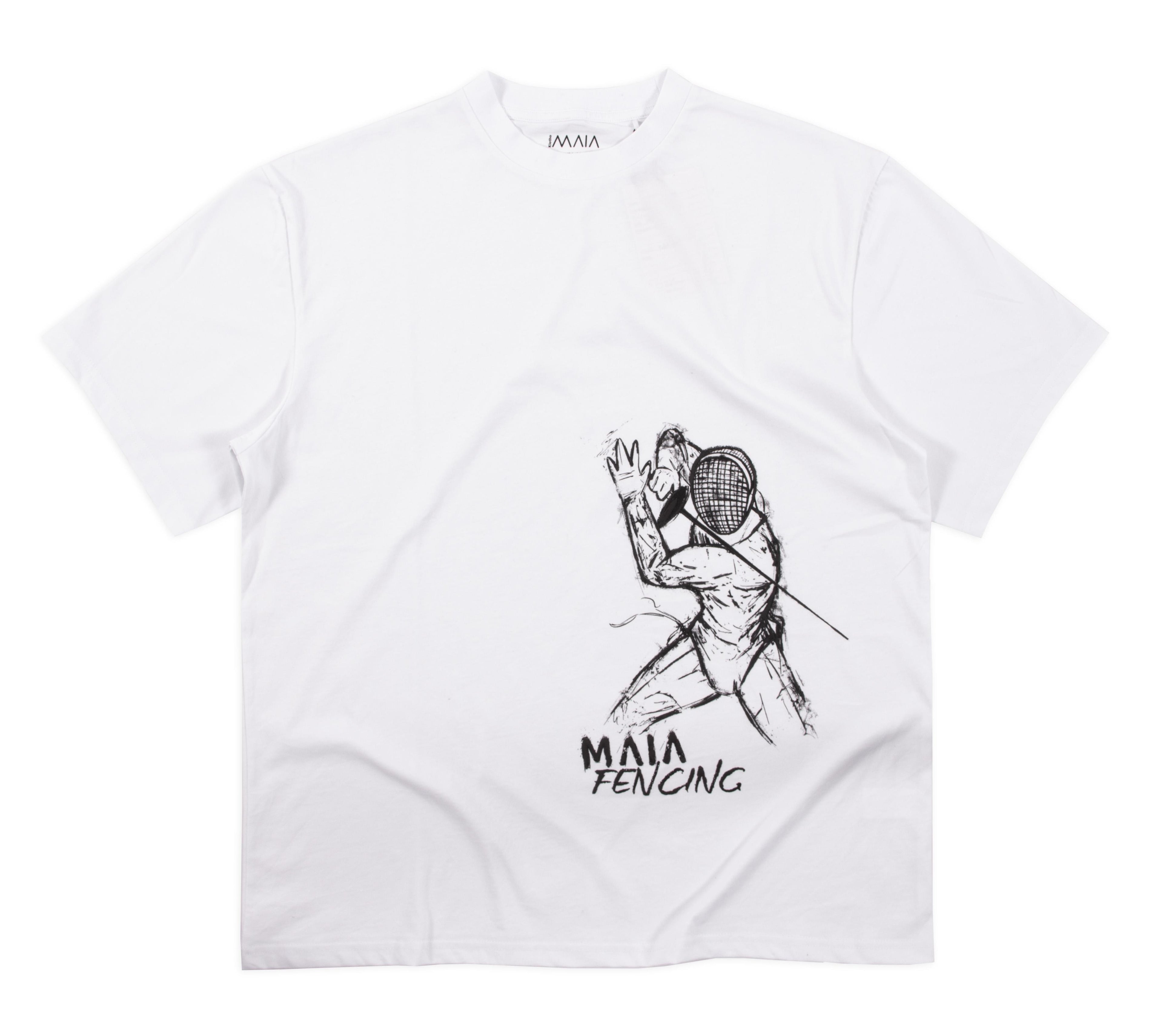 Men's White Oversized T-Shirt with Embossed Fencing Print