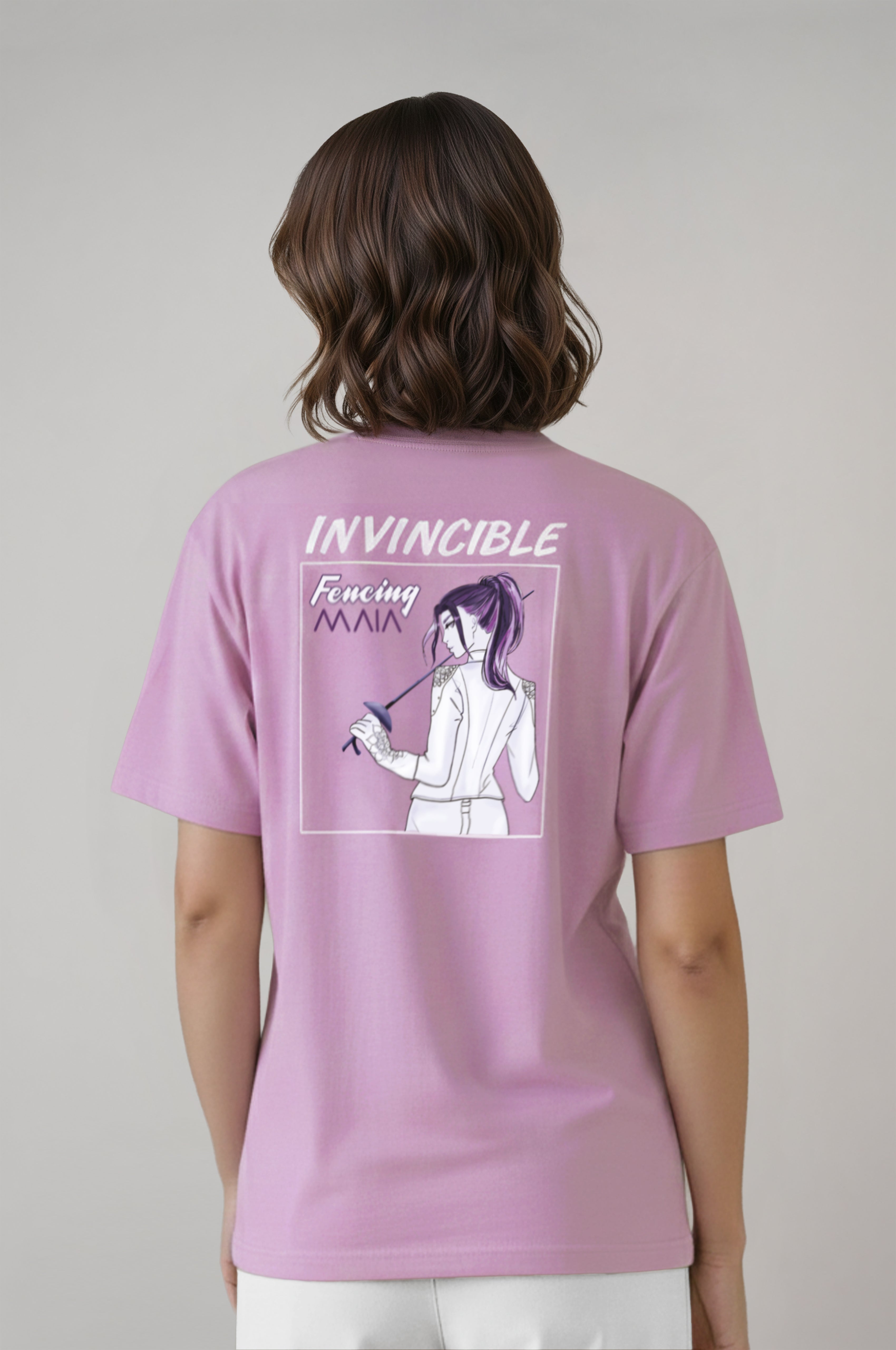 Women's Lilac Oversized T-Shirt with Fencing Print