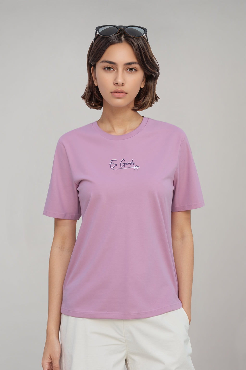 Women's Lilac Oversized T-Shirt with Fencing Print