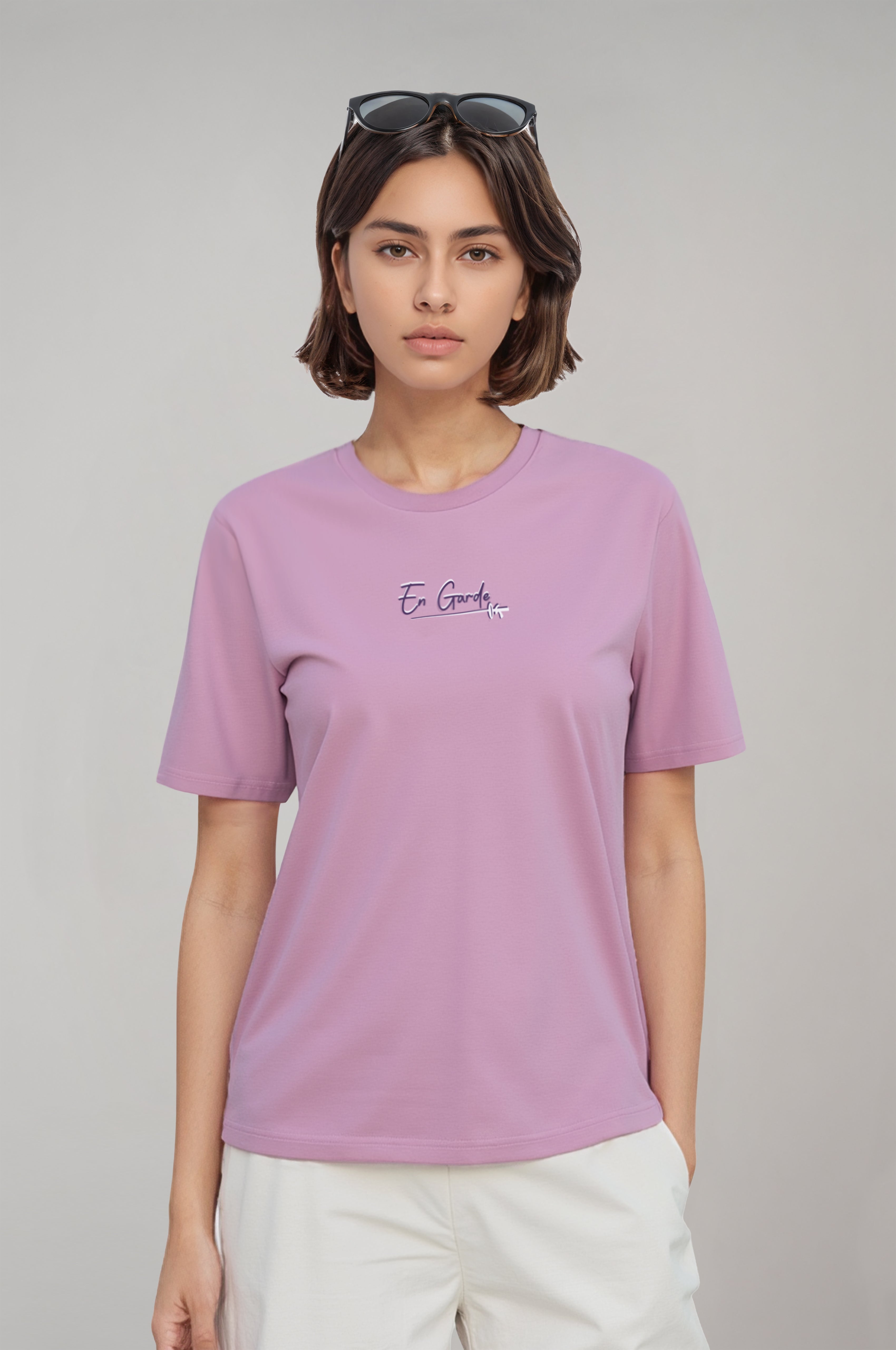Women's Lilac Oversized T-Shirt with Fencing Print