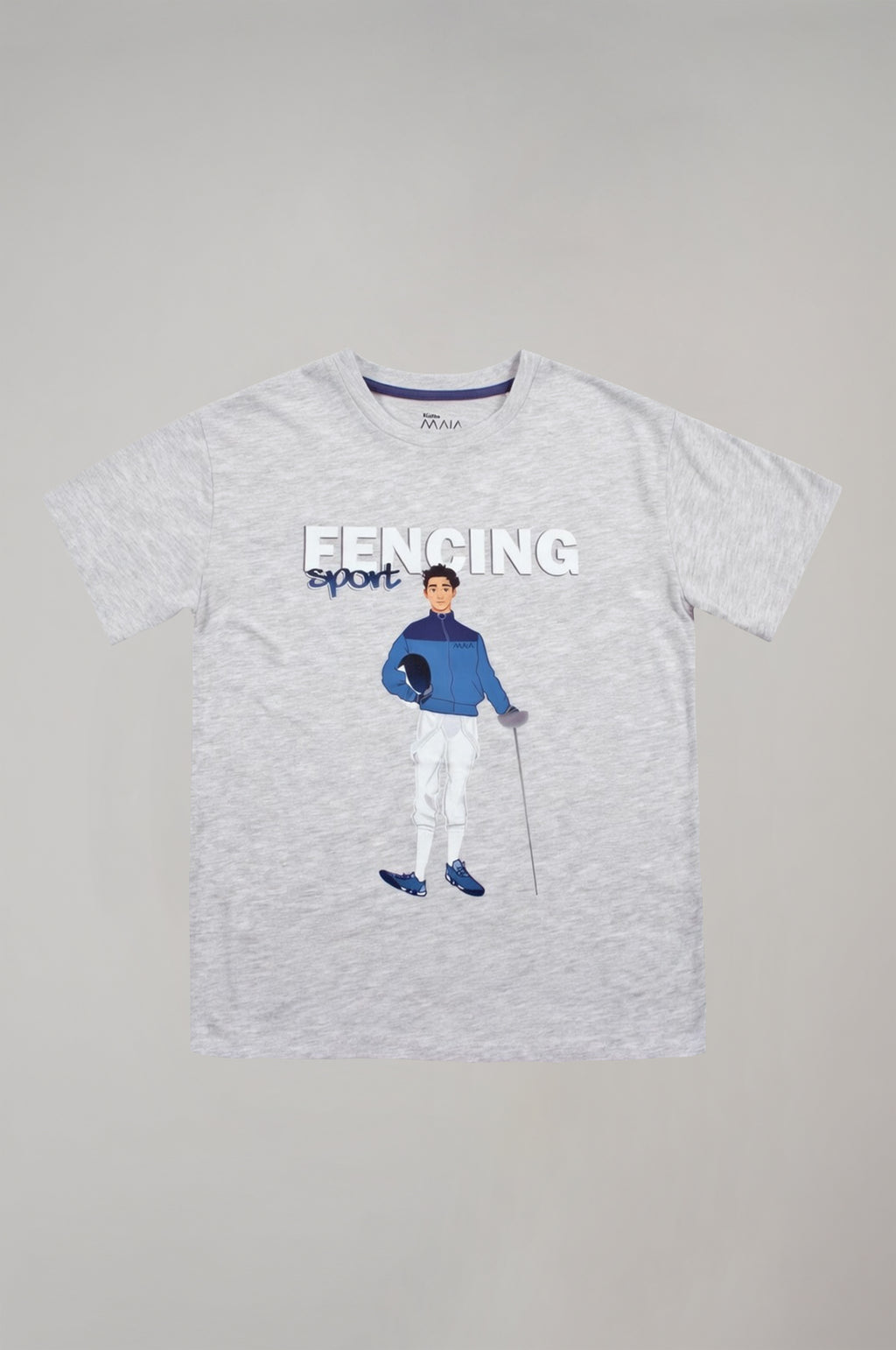 Boys’ Cartoon Fencer Graphic T-Shirt – Melange Grey