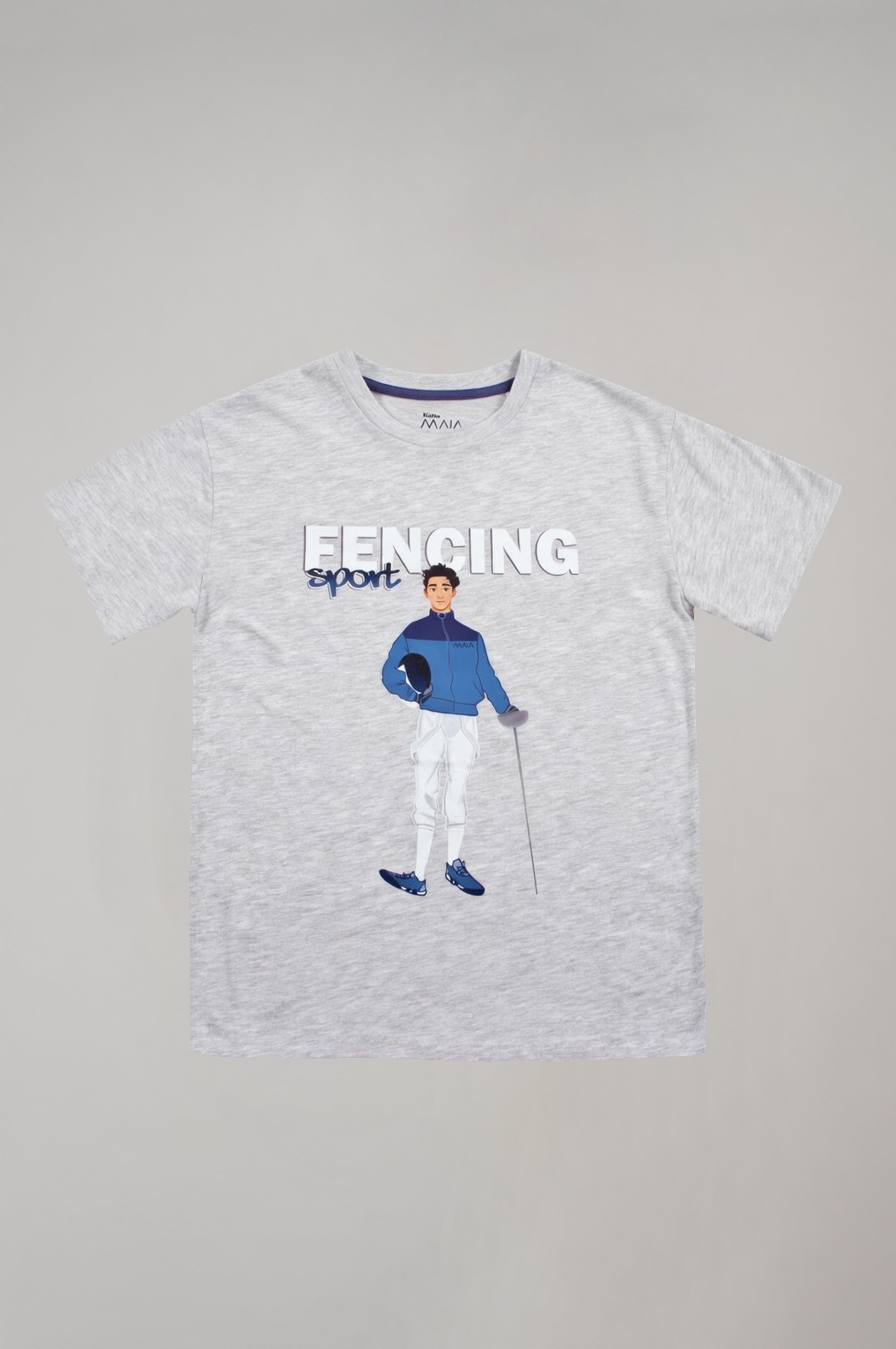 Boys’ Cartoon Fencer Graphic T-Shirt – Melange Grey