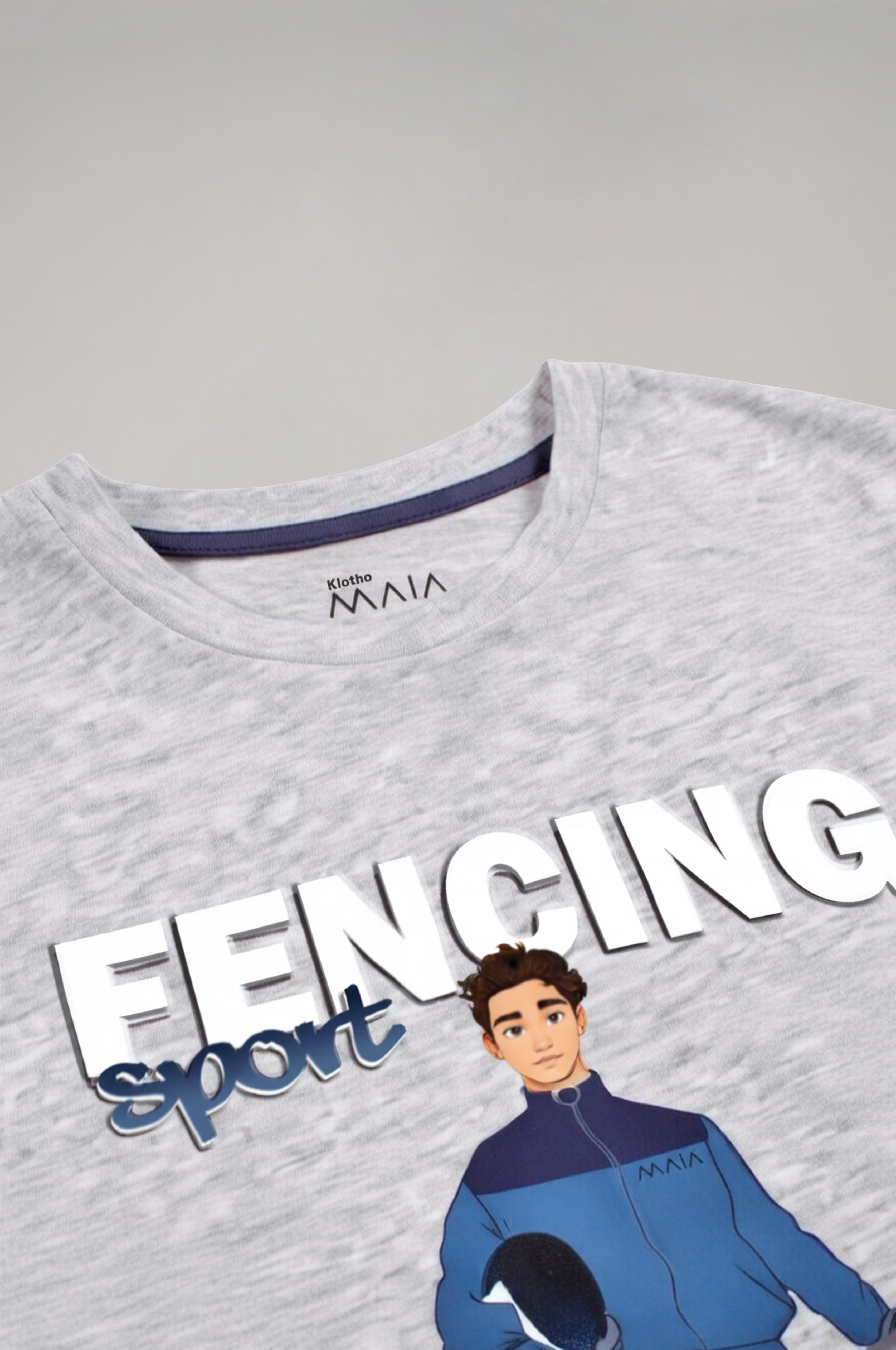 Boys’ Cartoon Fencer Graphic T-Shirt – Melange Grey