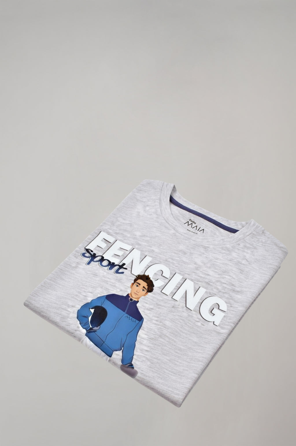 Boys’ Cartoon Fencer Graphic T-Shirt – Melange Grey