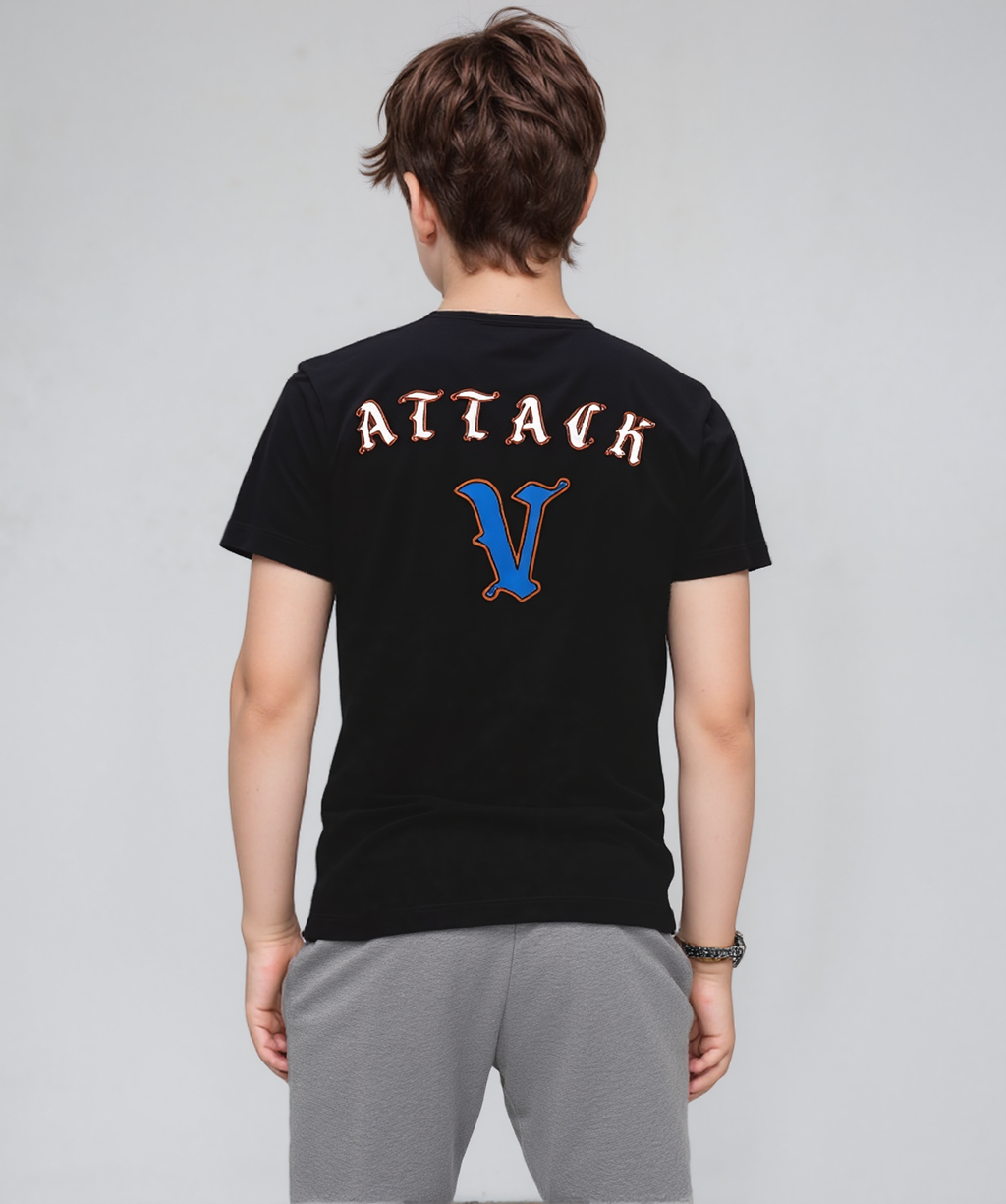 Boy's Black Fencing Attack Printed T-Shirt