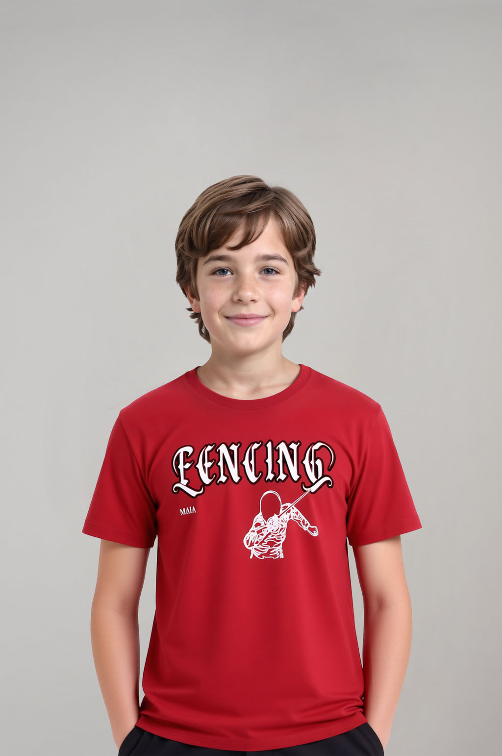 Boy's Red Fencing Embossed Printed T-Shirt