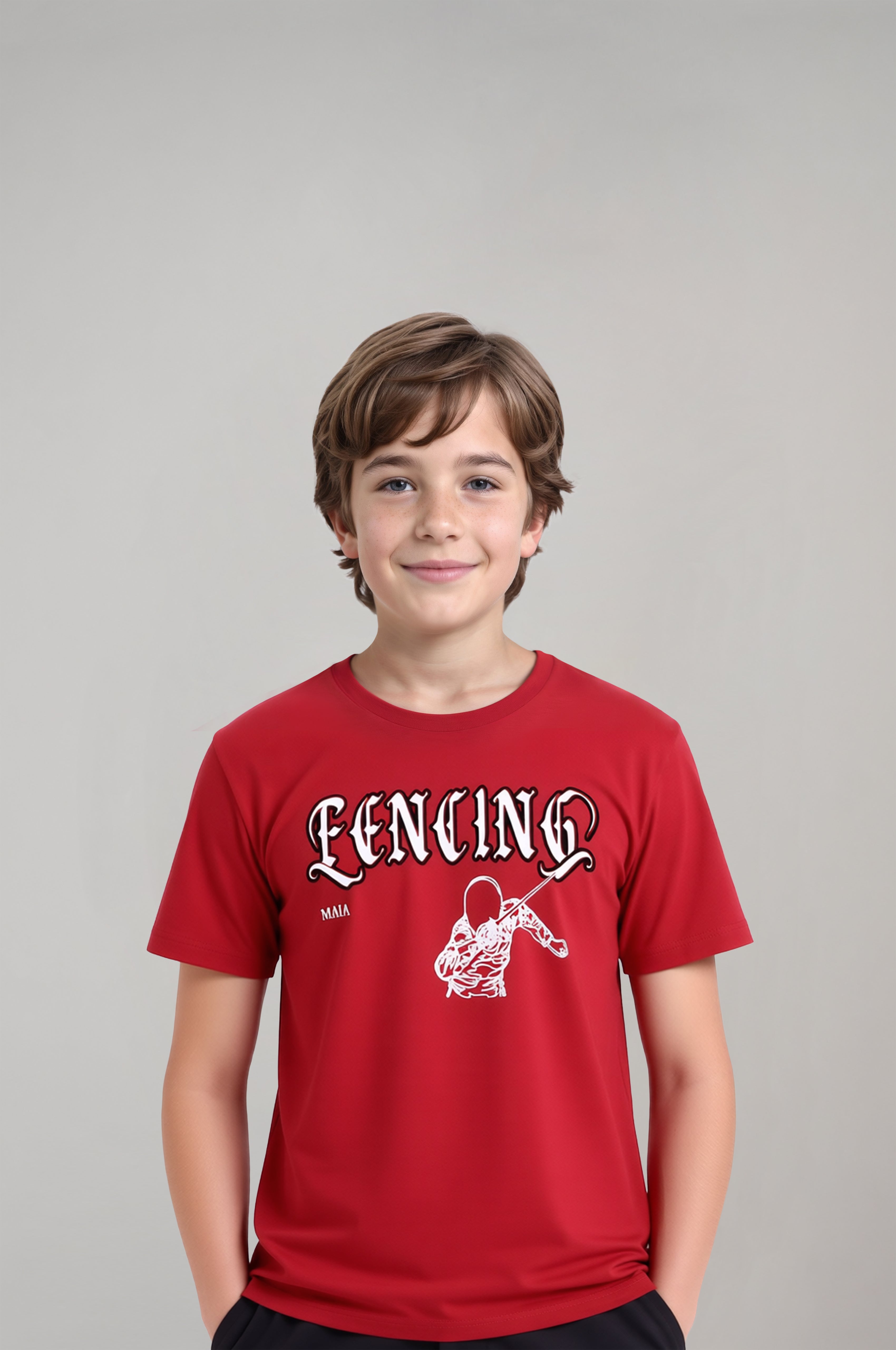 Boy's Red Fencing Embossed Printed T-Shirt