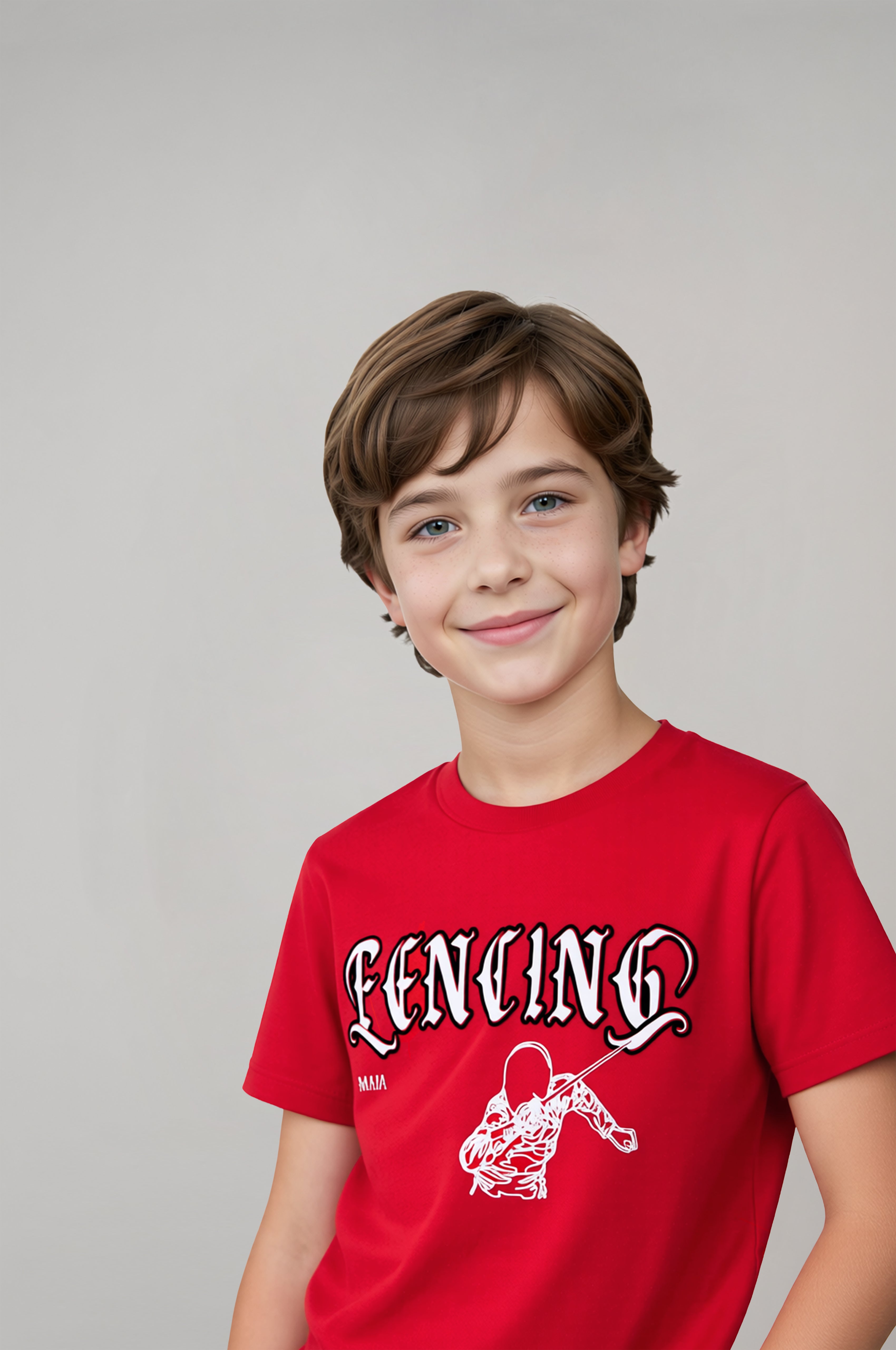 Boy's Red Fencing Embossed Printed T-Shirt