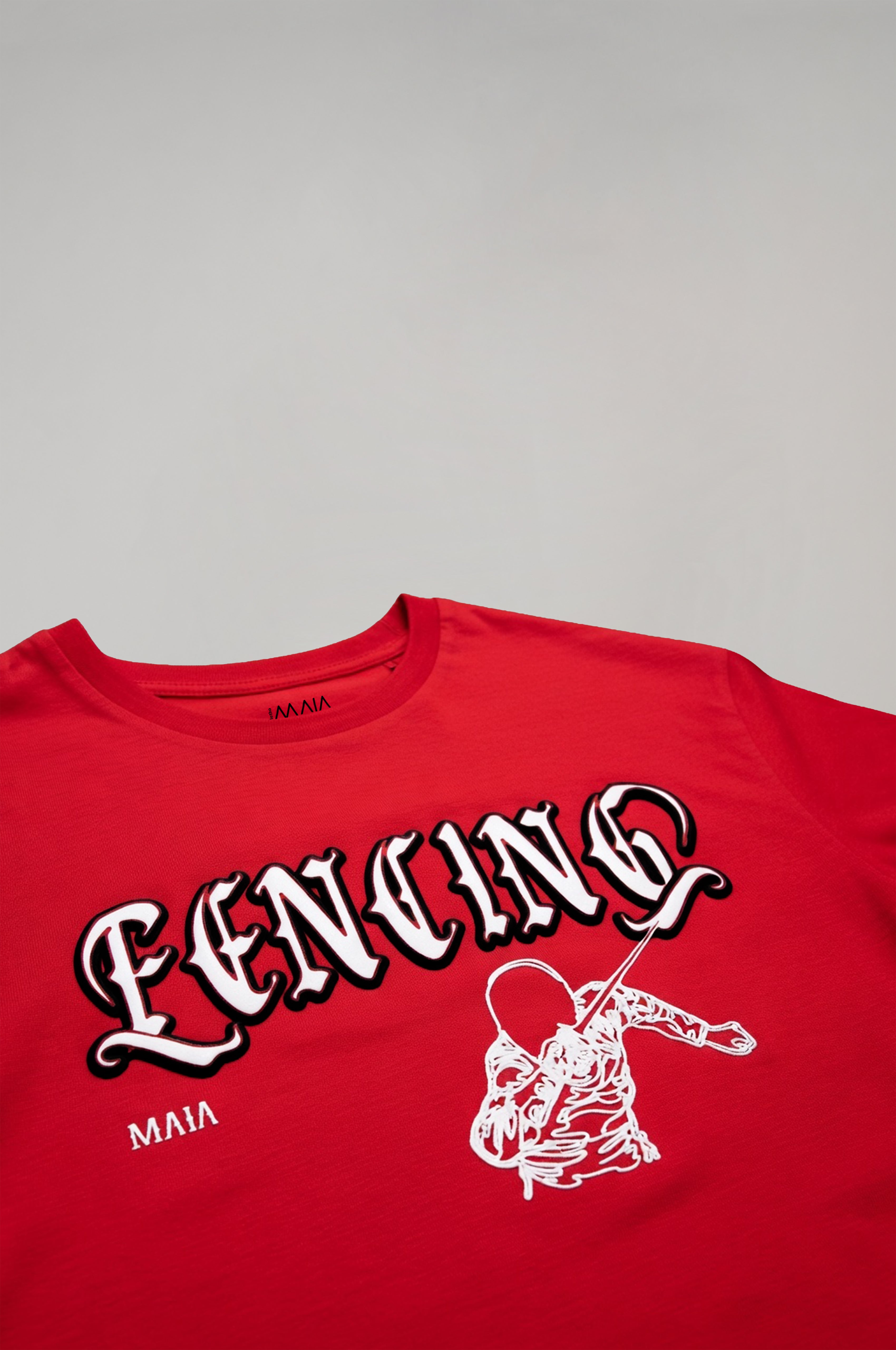 Boy's Red Fencing Embossed Printed T-Shirt
