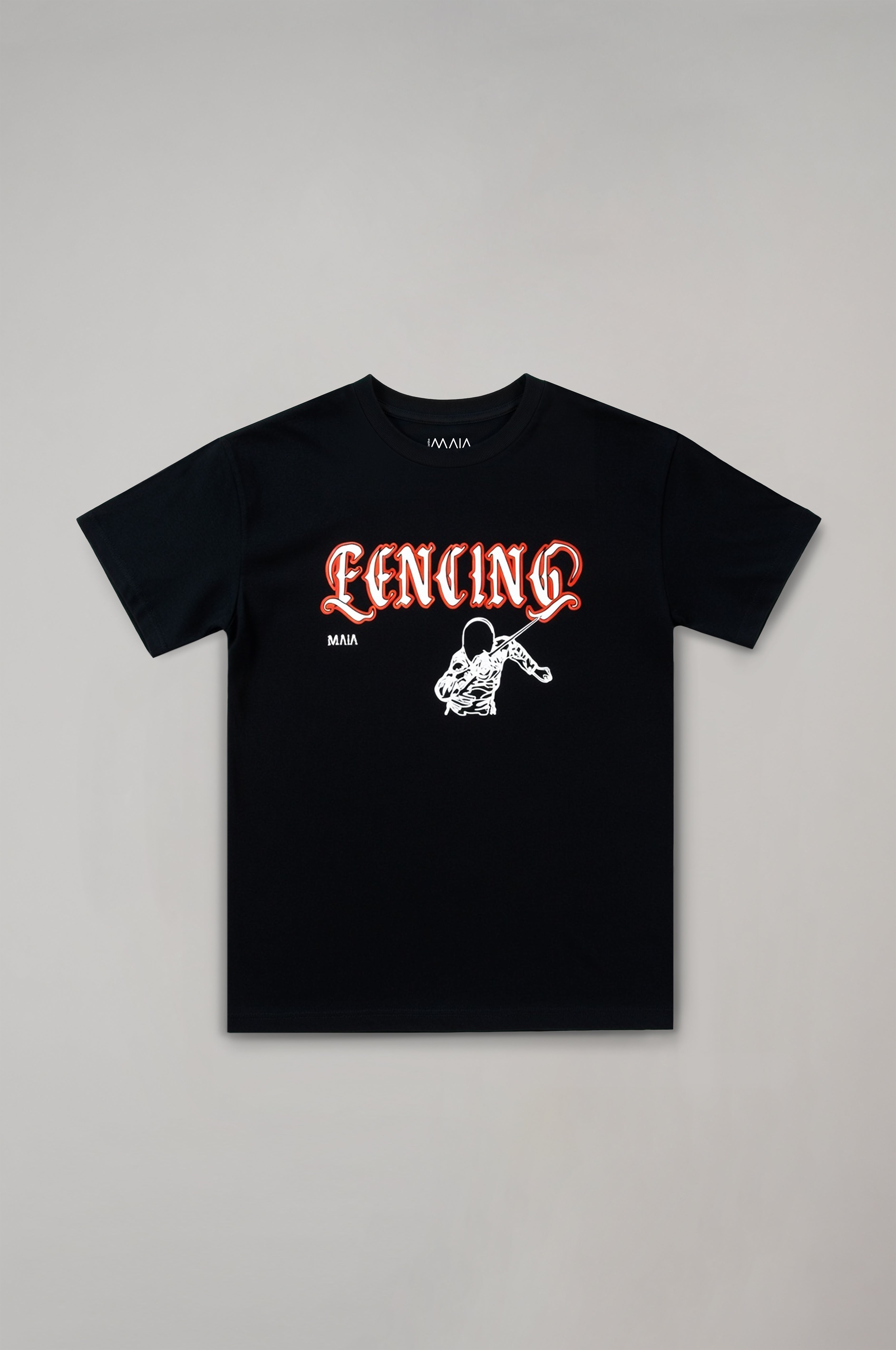 Boy's Black Fencing Embossed Printed T-Shirt