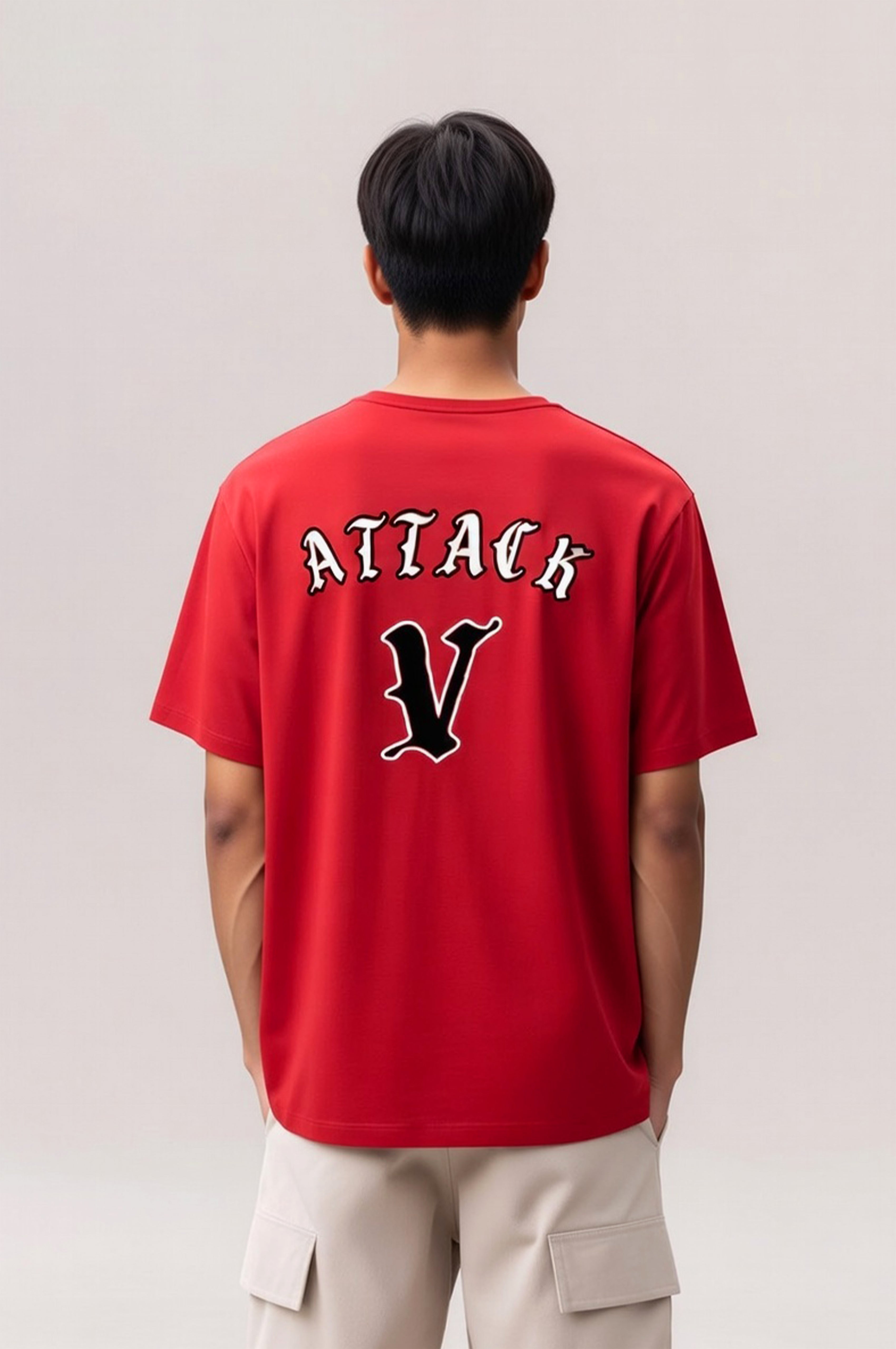 Men's Red Oversized T-Shirt with Fencing Back Print