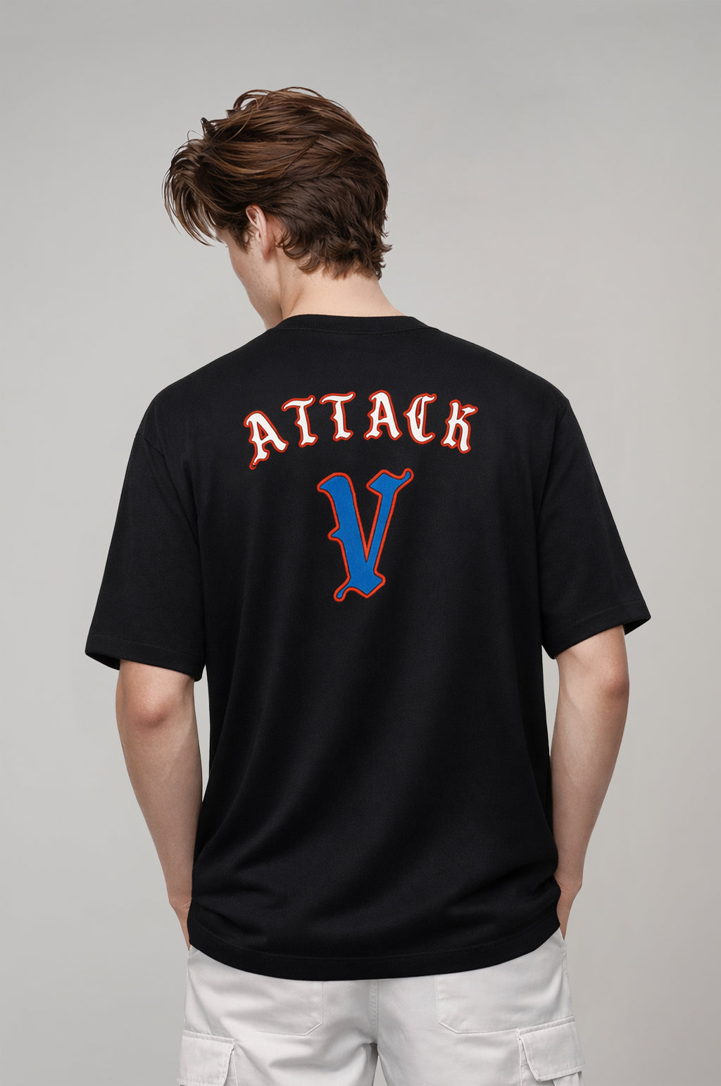 Men's Black Oversized T-Shirt with Fencing Back Print