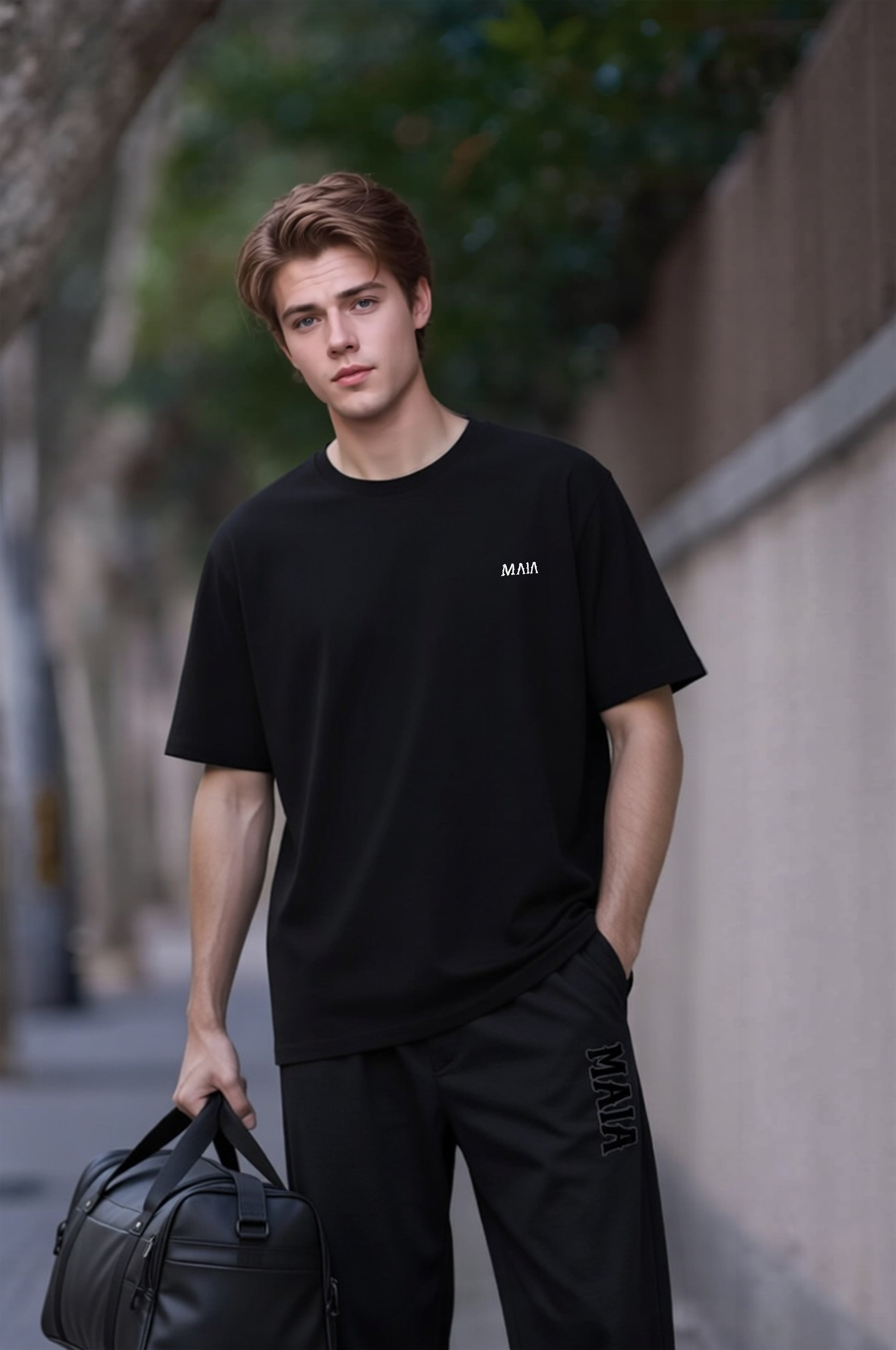 Men's Black Oversized T-Shirt with Fencing Back Print