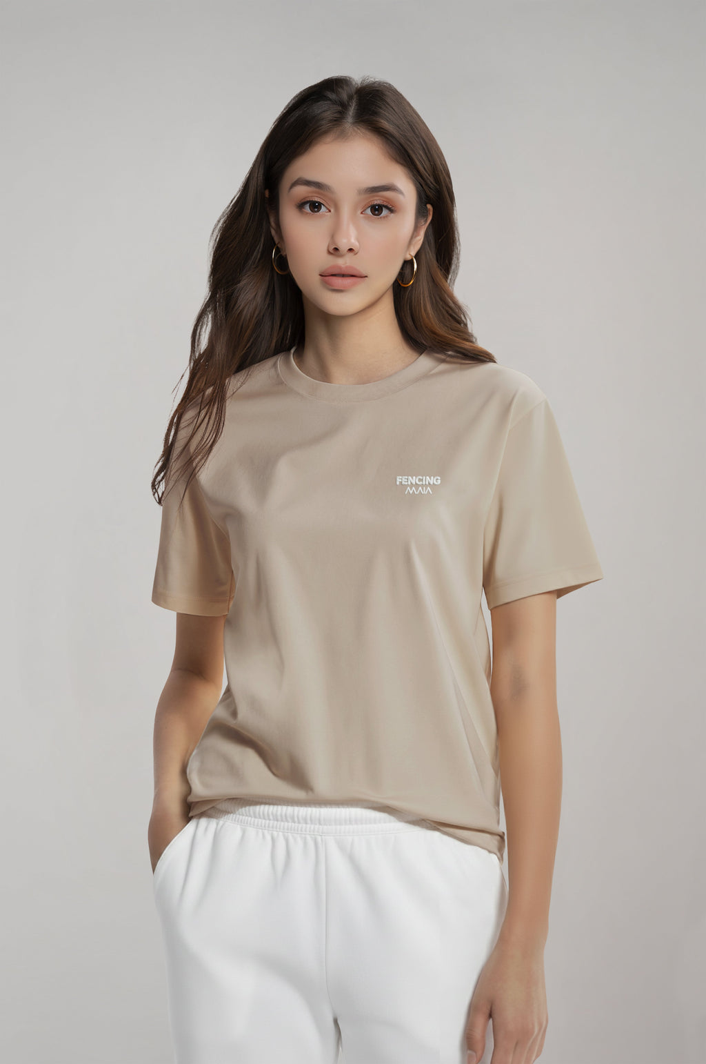 Women's Beige Oversized T-Shirt with Fencing Love Print