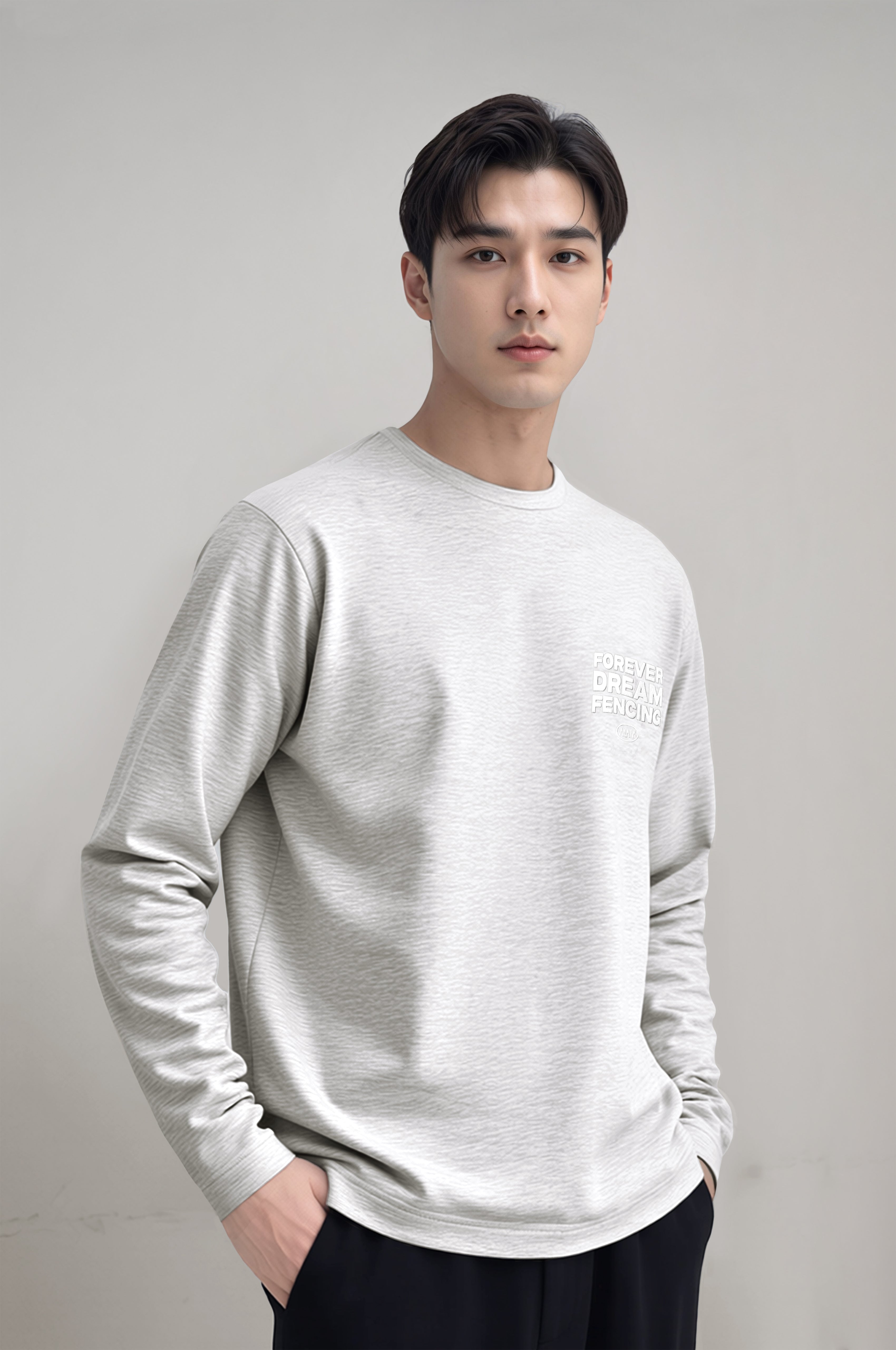 Men's Grey Melange Oversized Sweatshirt Fencing Theme