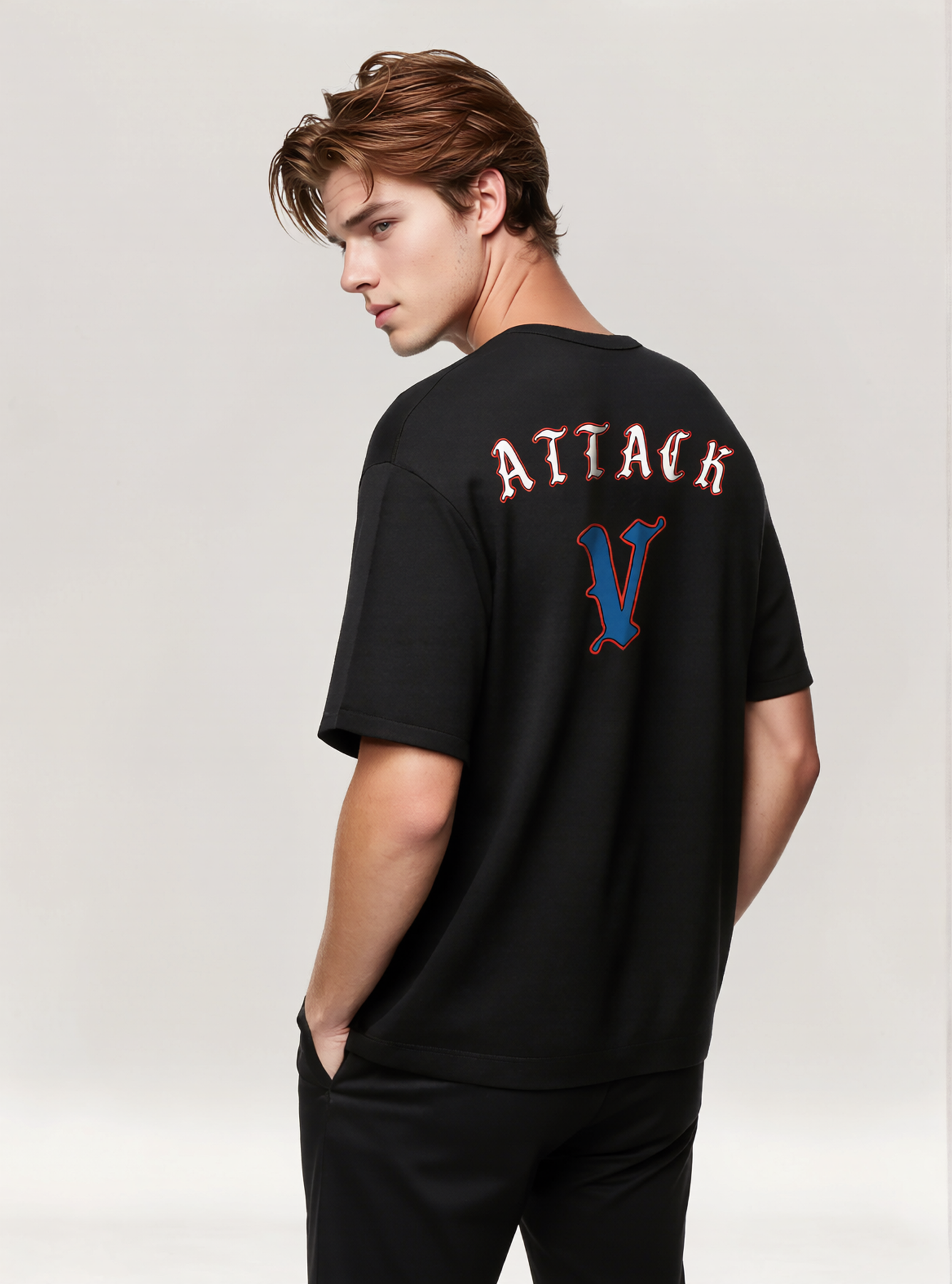 Men's Black Oversized T-Shirt with Fencing Back Print